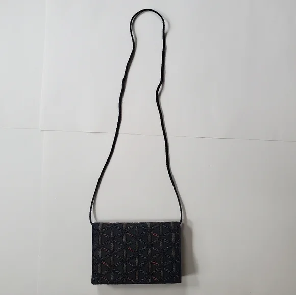 Beaded Geometric Pattern Dressy Purse Evening Bag Black and Jewel Tones. - Picture 7 of 10